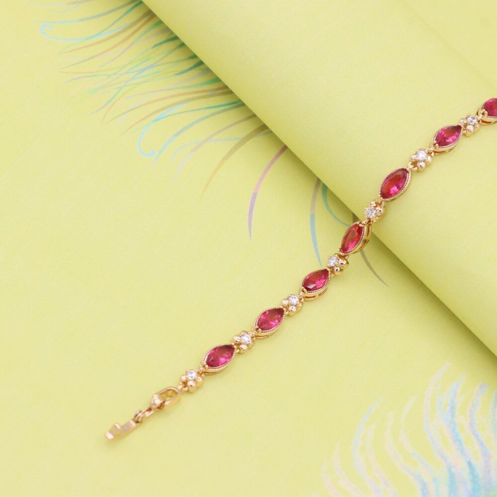 "Elegant Rose Gold Bracelet with Red Marquise & CZ Stone Accents, XPBL0779